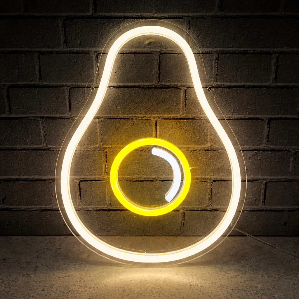 Avocado LED Neon Sign Green Fruit Neon Light with Yellow Core for Kitchen Bar Wall Decor