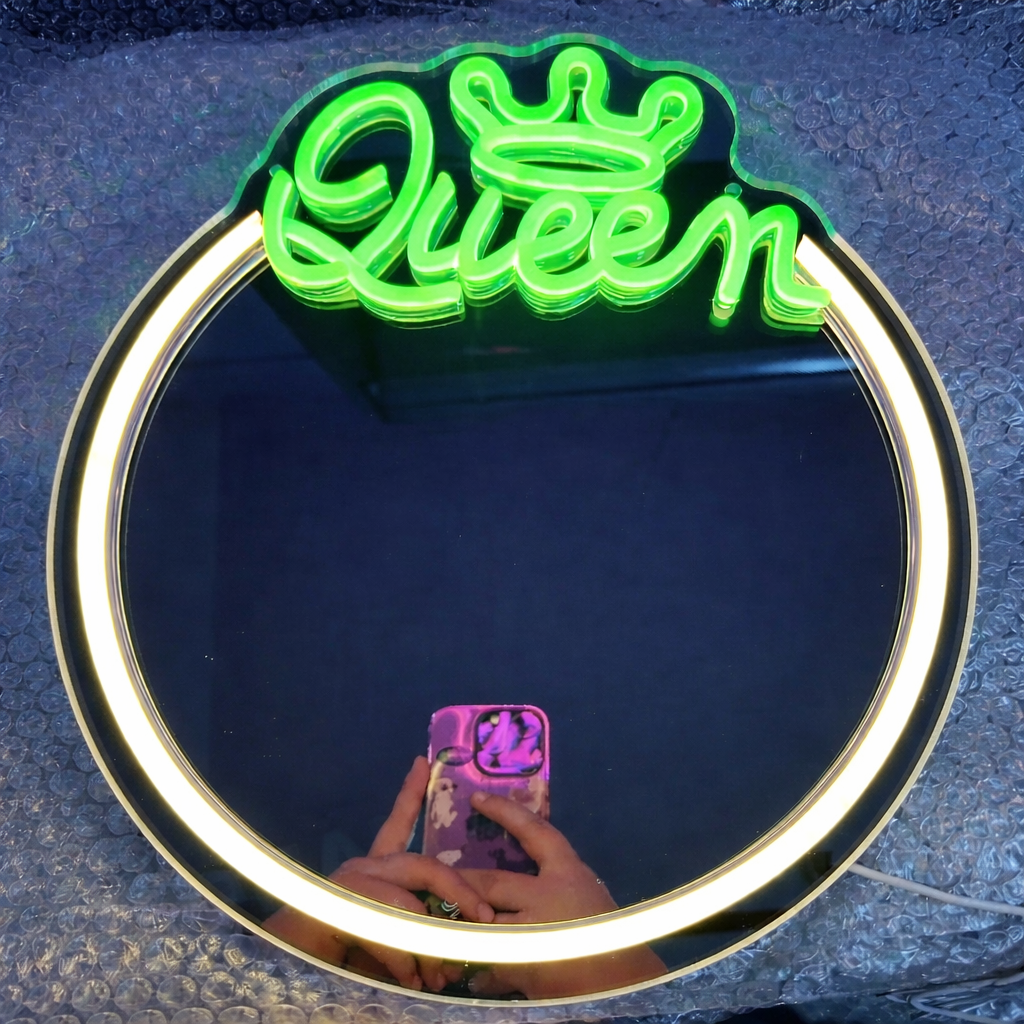 Personalized Queen LED Neon Mirror Sign with Crown Accent