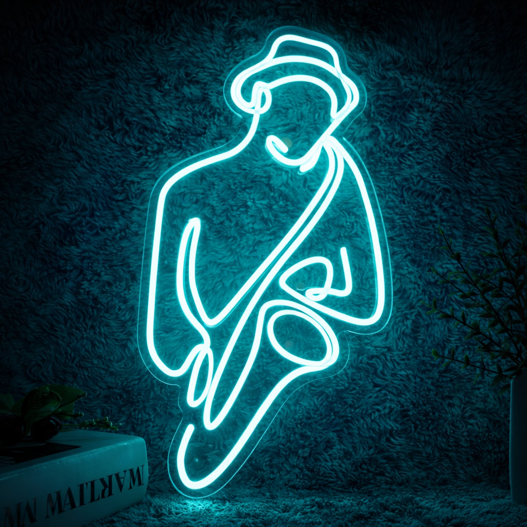 Jazz Musician LED Neon Sign Saxophone Player Neon Light for Bar Music Studio Wall Decor