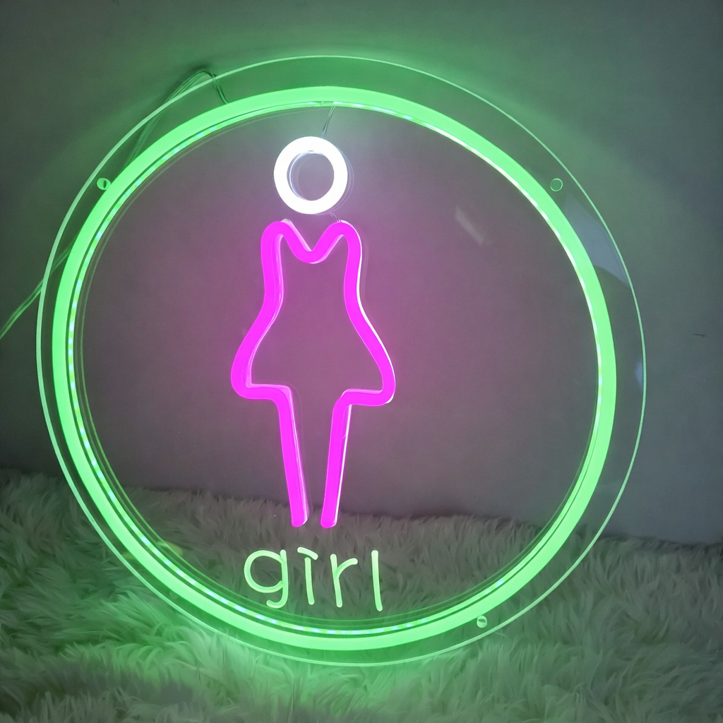 Girls Neon Sign LED Light for Bathroom Door Wall Decor