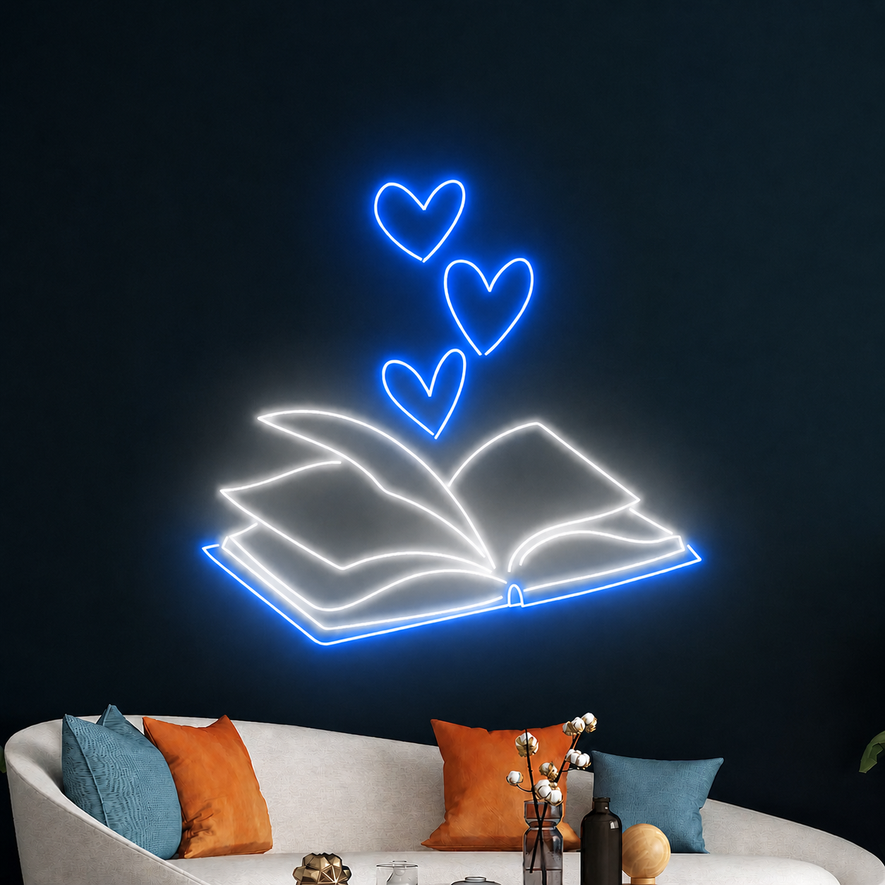 Open Book with Hearts LED Neon Sign Romantic Reading Wall Decor Light for Bedroom Library Reading Nook