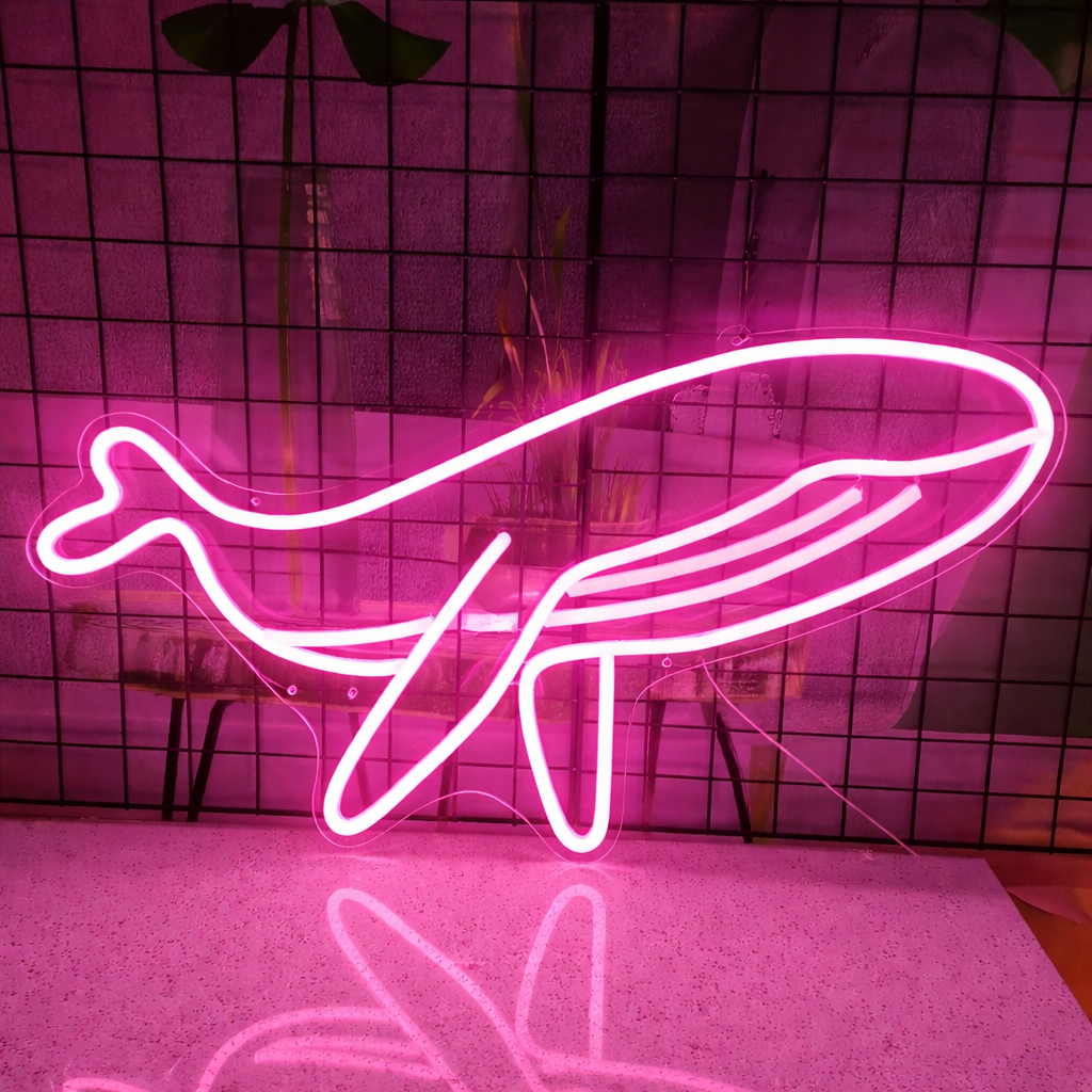 Minimalist Whale LED Neon Sign for Ocean Theme Bedroom Wall Decor