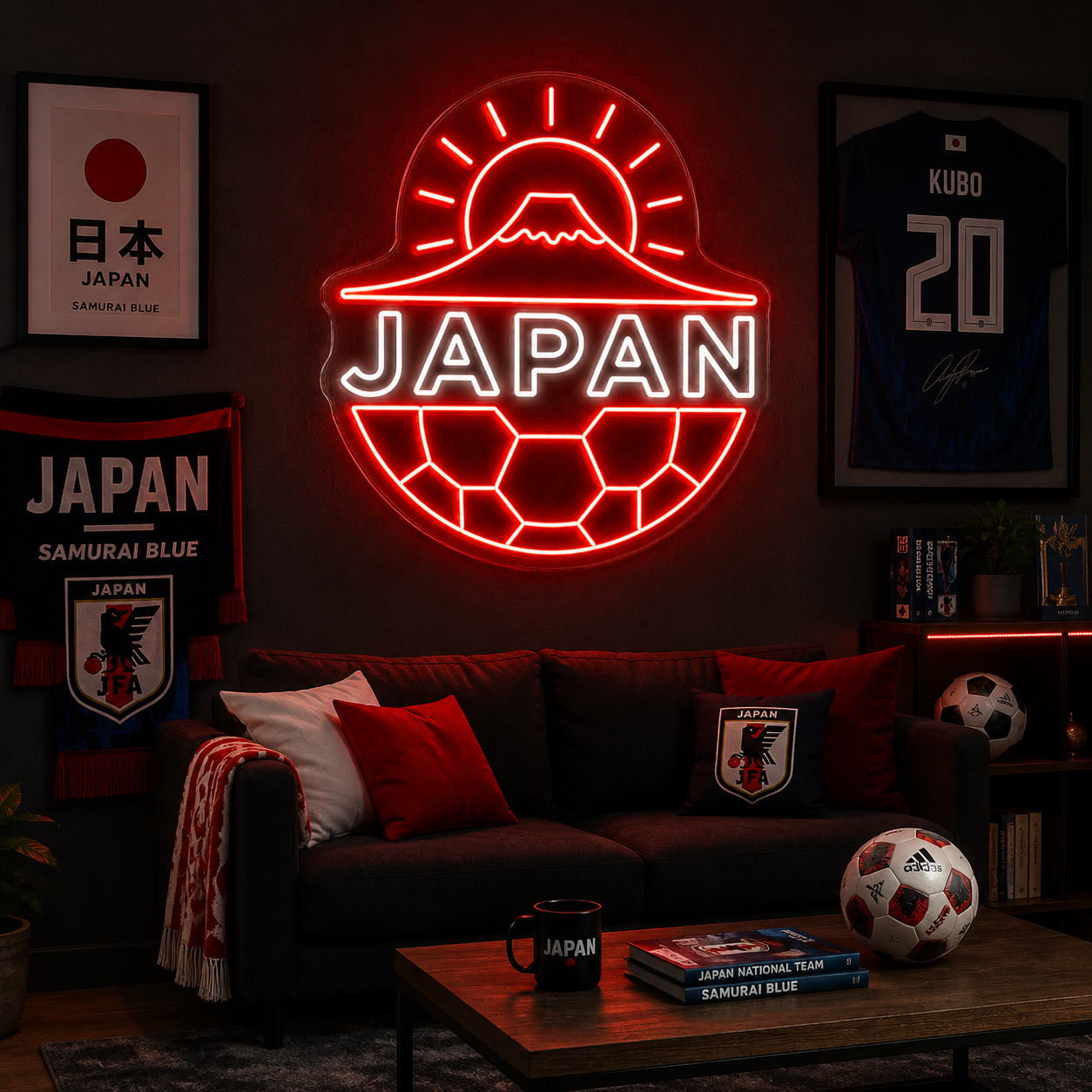 Japan Soccer LED Neon Sign Football Neon Light Wall Decor for Sports Bar Game Room