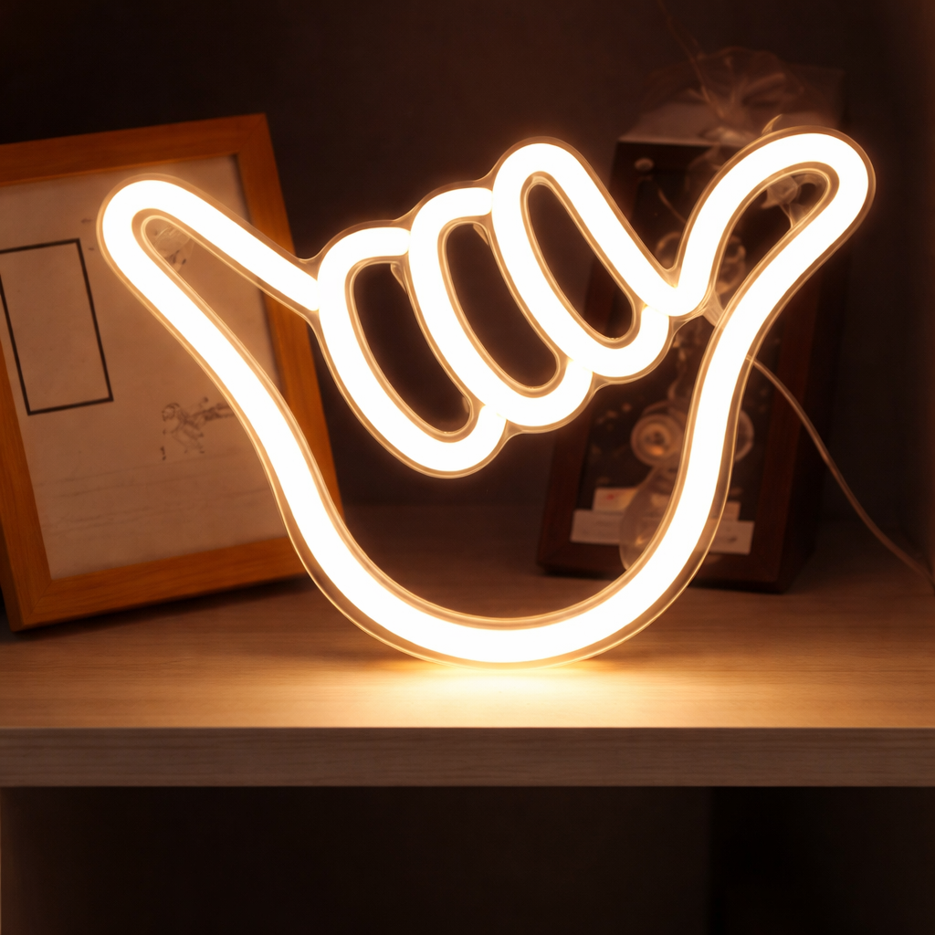 Shaka Hand LED Neon Sign Pink Hang Loose Gesture Light for Bedroom Gaming Room Decor