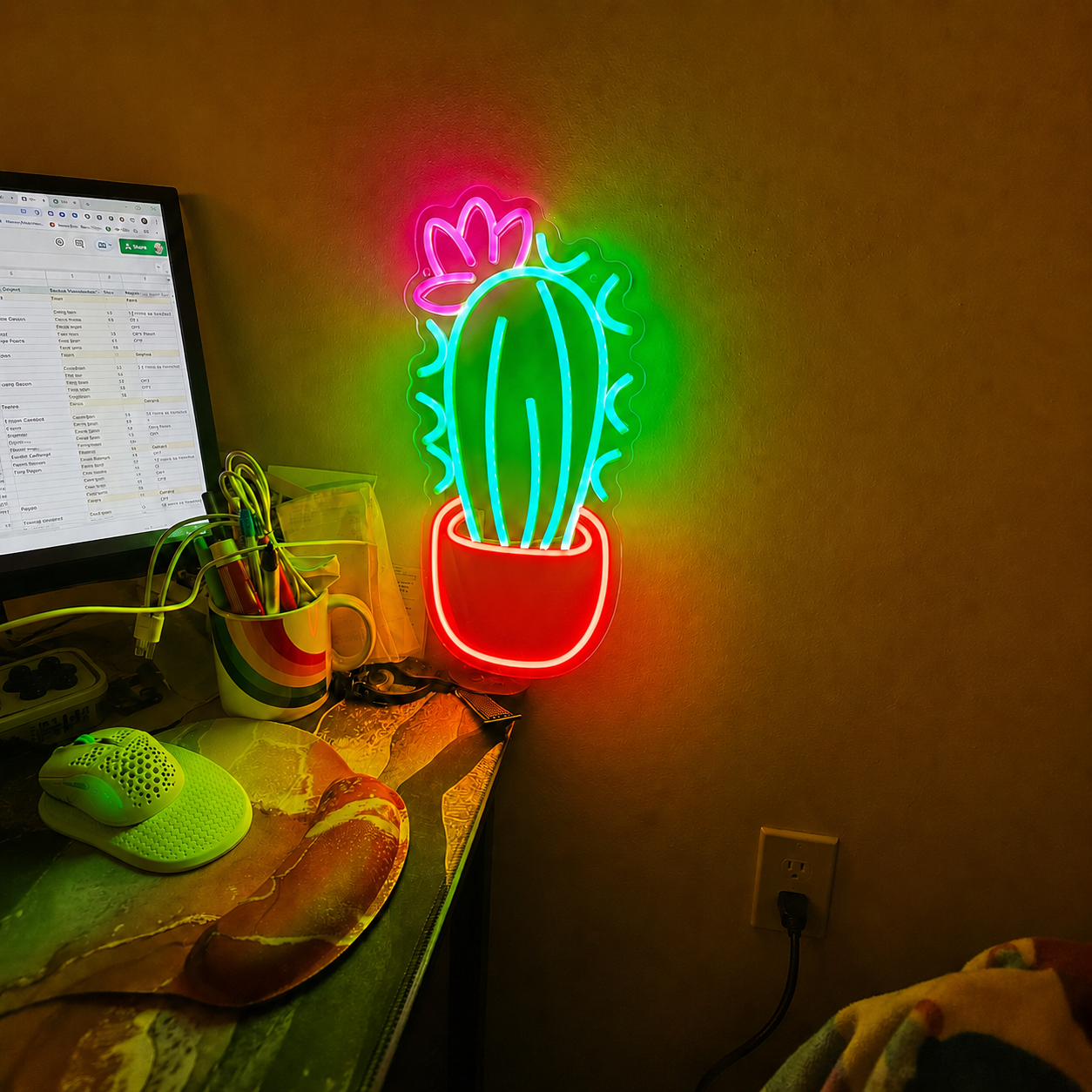 Cactus LED Neon Sign Green Pink Plant Neon Light Wall Decor for Bedroom Office