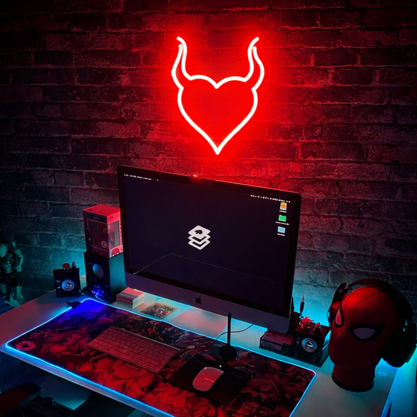 Devil Heart LED Neon Sign for Gaming Room Aesthetic Red Wall Decor Light