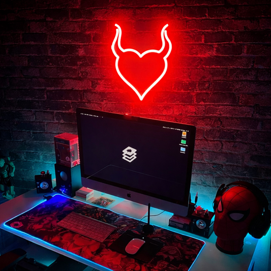 Devil Heart LED Neon Sign for Gaming Room Aesthetic Red Wall Decor Light