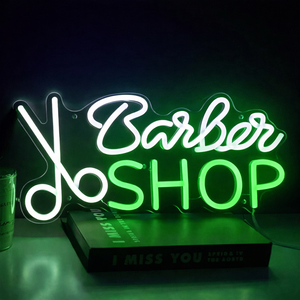Barber Shop Neon Sign with Scissors for Hair Salon Wall Decor