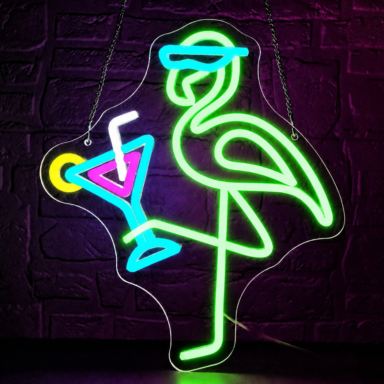 Flamingo Cocktail LED Neon Sign Tropical Bird Drink Neon Light Wall Decor for Bar Bedroom Party
