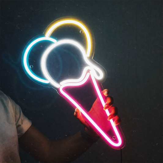 Ice Cream Cone LED Neon Sign Multi Color Handheld Style Neon Light for Cafe Dessert Shop Decor