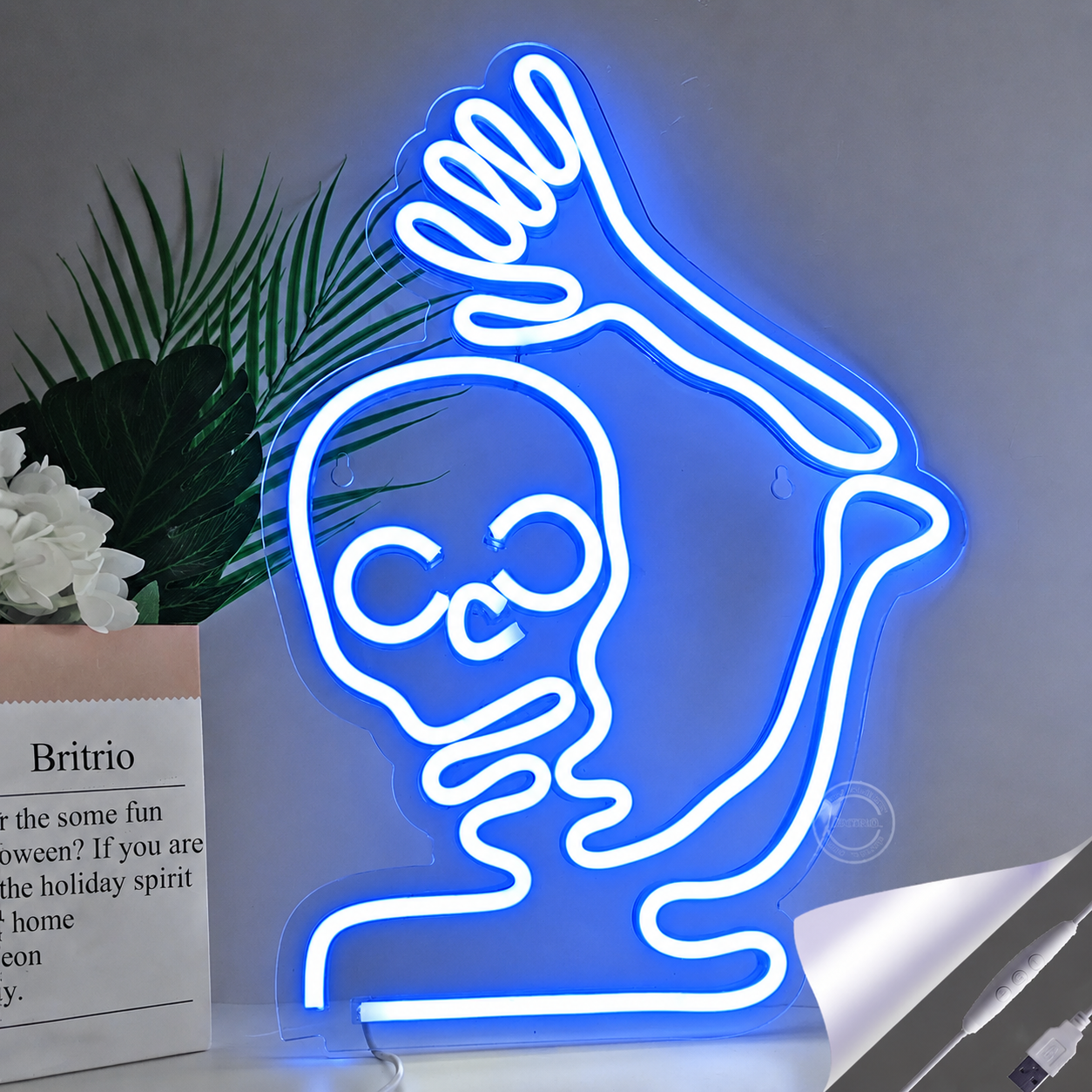 Dancing Skeleton LED Neon Sign Halloween Skeleton Neon Light Wall Decor for Bedroom Party Bar