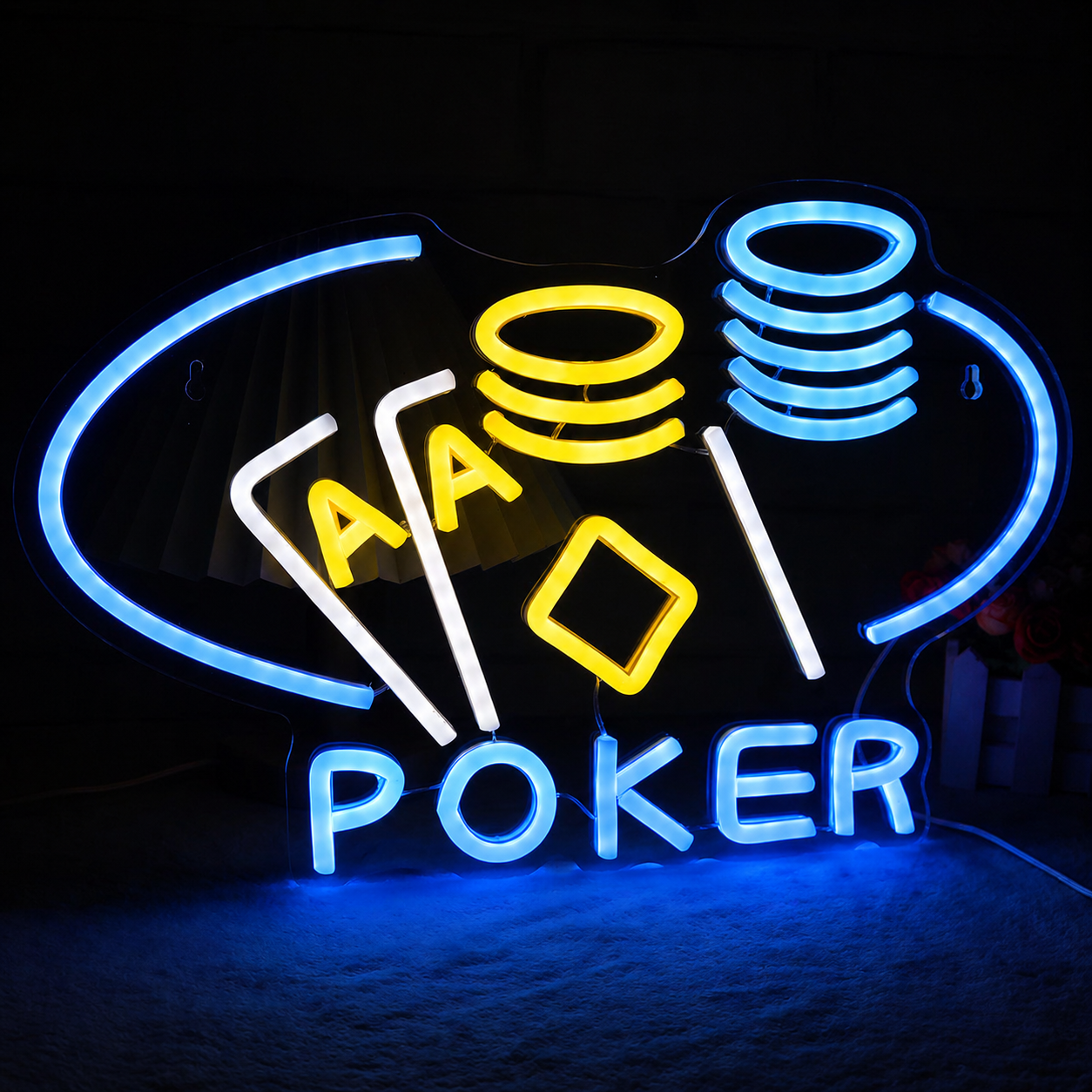 Casino Poker Chips LED Neon Sign Cards and Chips Neon Light for Game Room Bar Decor