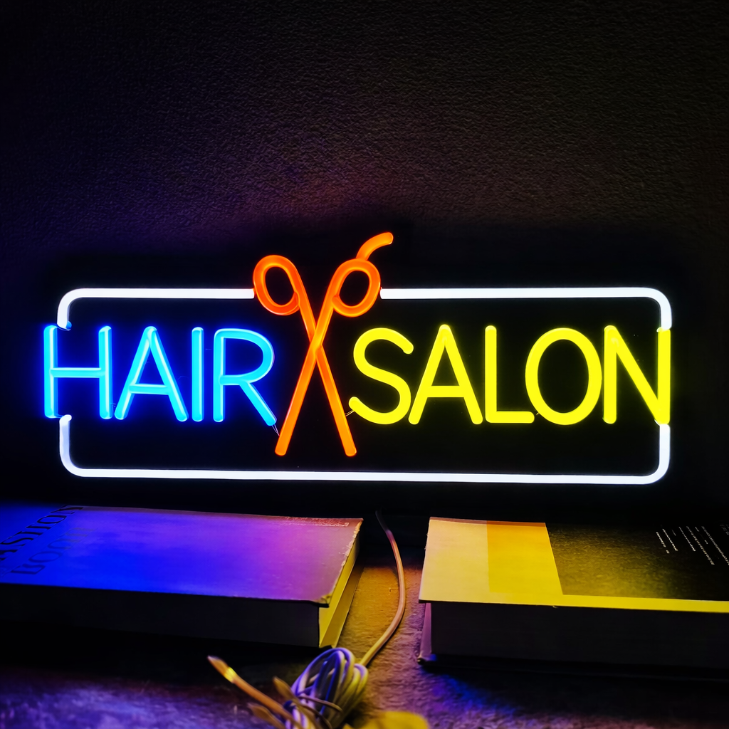 Hair Salon Neon Sign with Scissors Hanging LED Neon Light for Shop Window