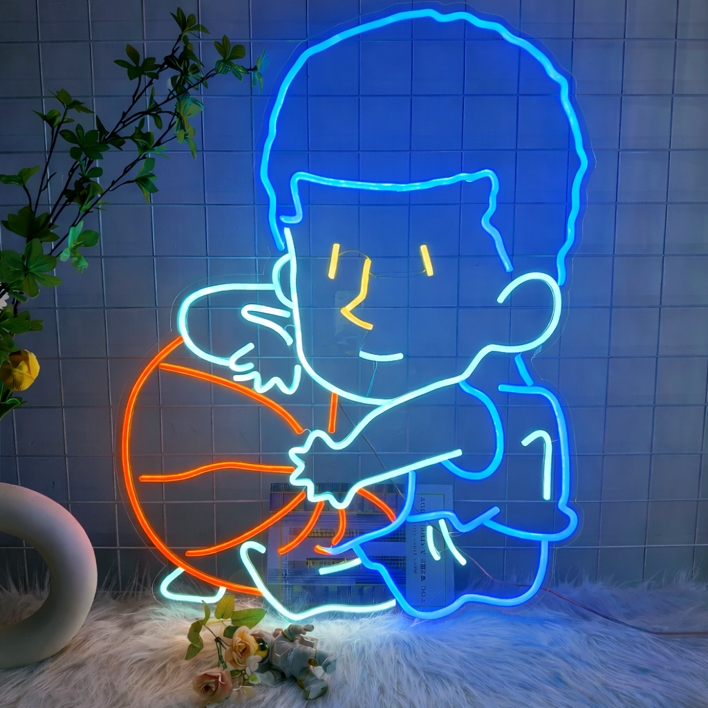 Cartoon Basketball Player LED Neon Sign for Kids Room & Sports Decor