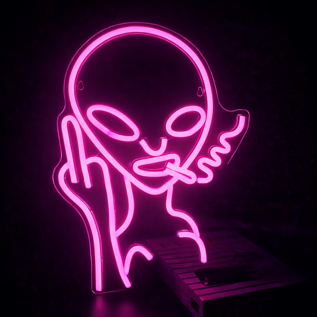 Alien Smoking LED Neon Sign for Cool Room Wall Decor