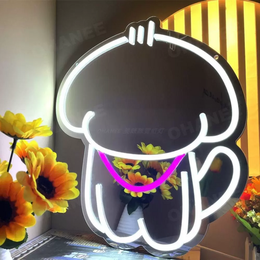 Cute Cartoon Bear LED Neon Mirror Sign for Kids Room Bedroom Wall Decor