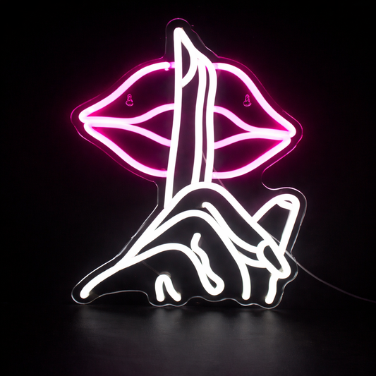 Abstract Lips Hand Gesture LED Neon Sign Pink Artistic Wall Light for Room Decor