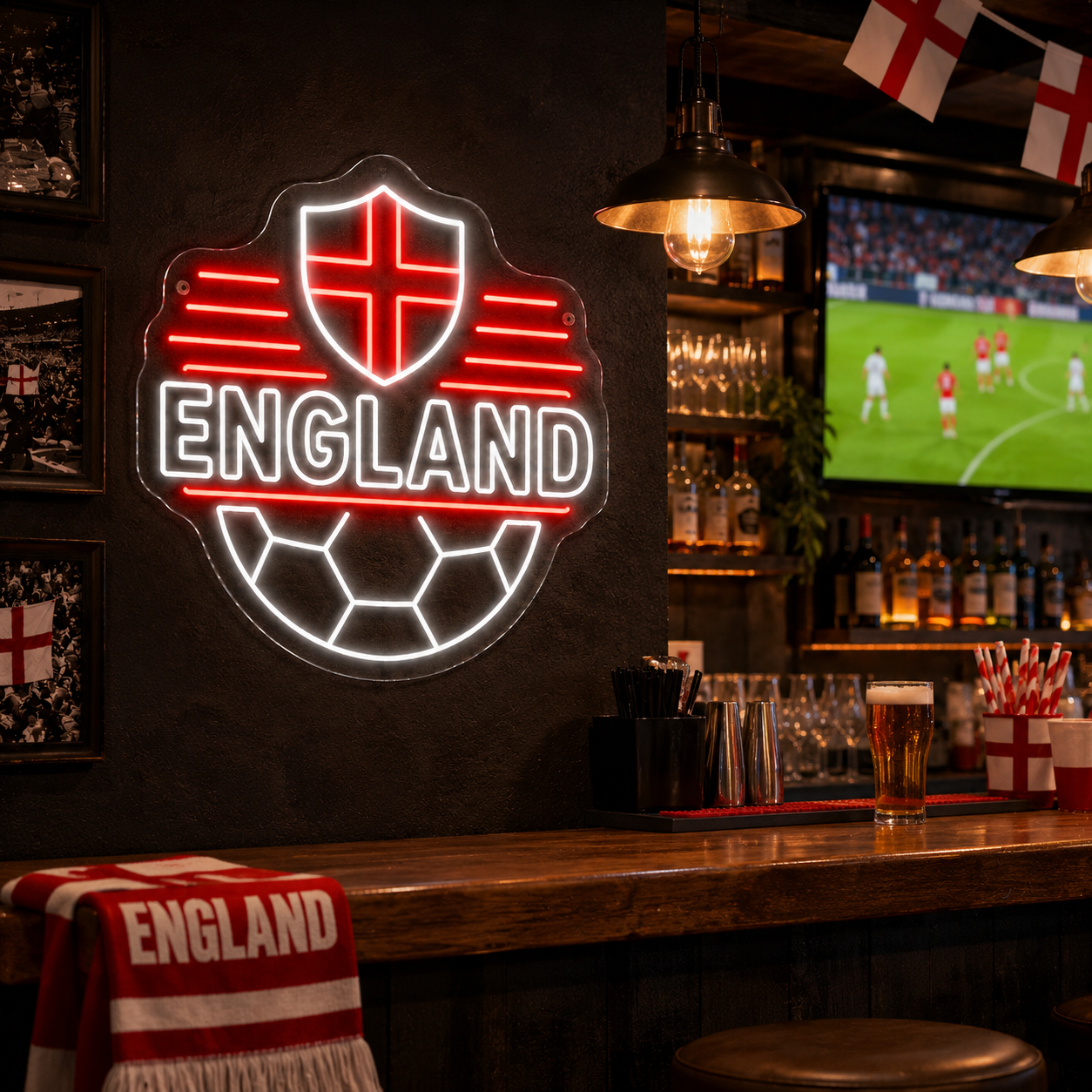 England Soccer LED Neon Sign Football Neon Light Wall Decor for Sports Bar Game Room