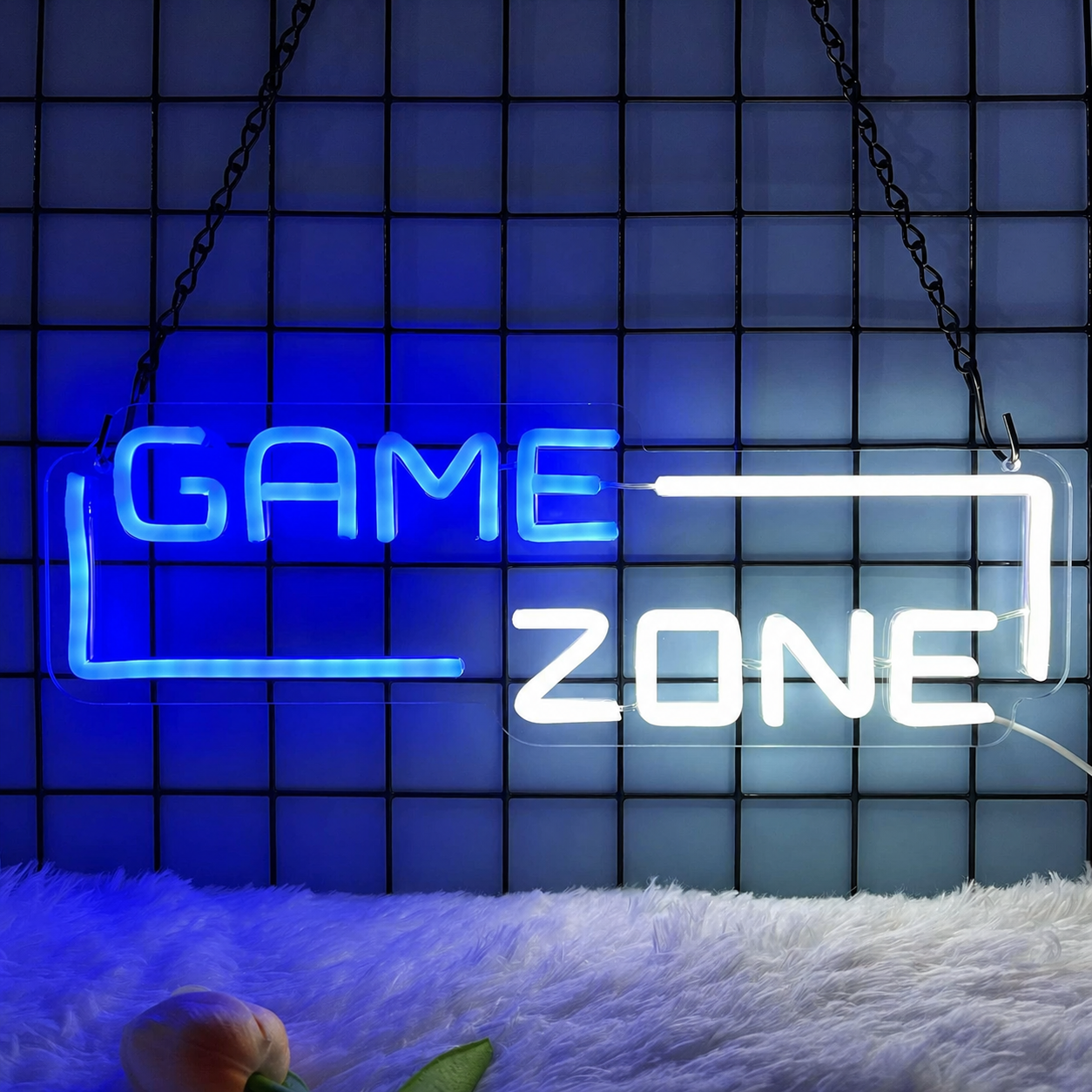Game Zone LED Neon Sign Blue White Neon Light Wall Decor for Gaming Room Setup