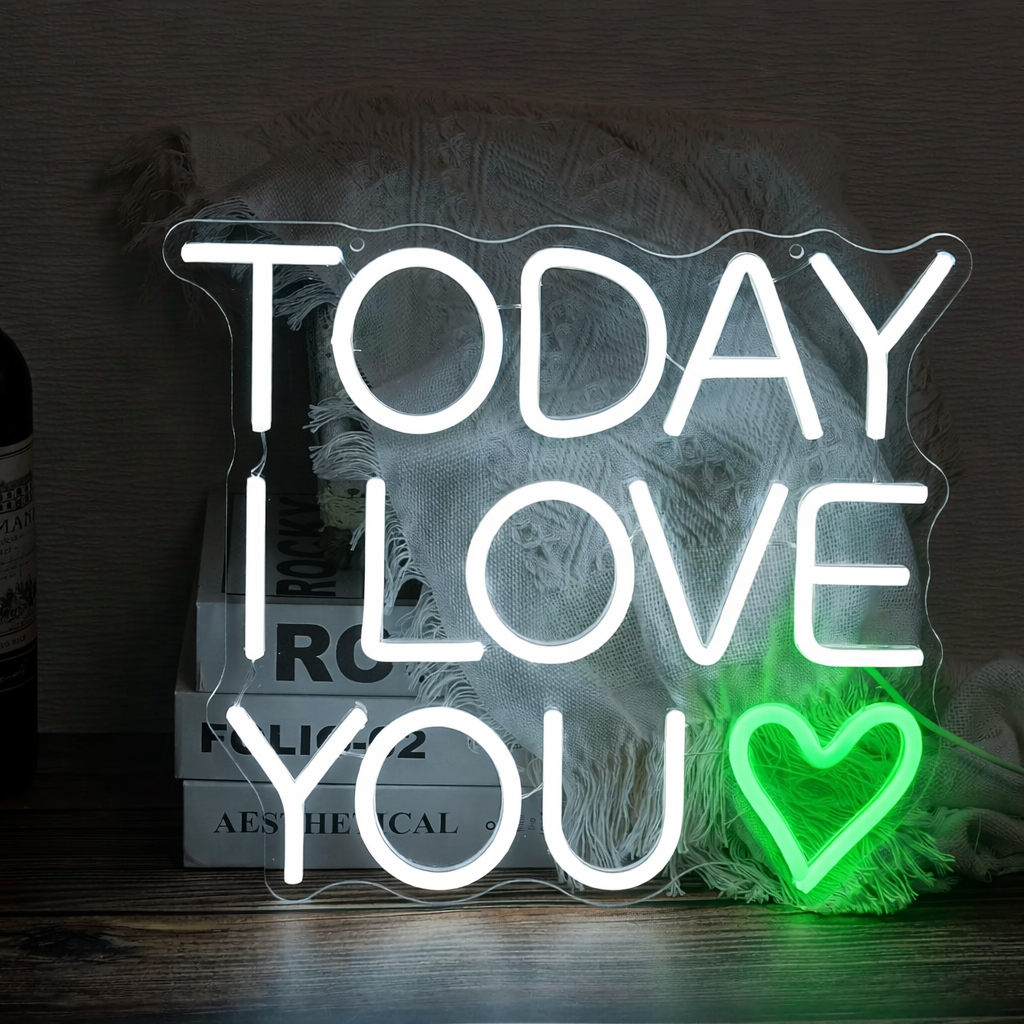Today I Love You LED Neon Sign Romantic Quote Light with Pink Heart for Bedroom Decor