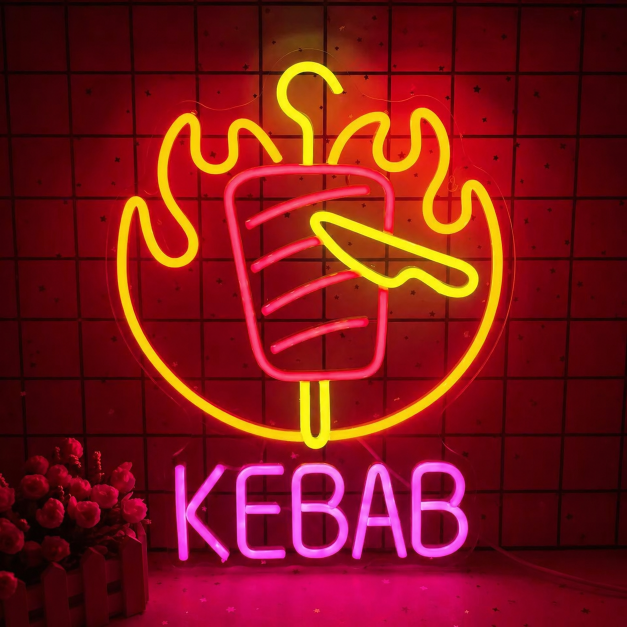Kebab LED Neon Sign BBQ Skewer Neon Light Wall Decor for Restaurant Bar Kitchen Food Shop