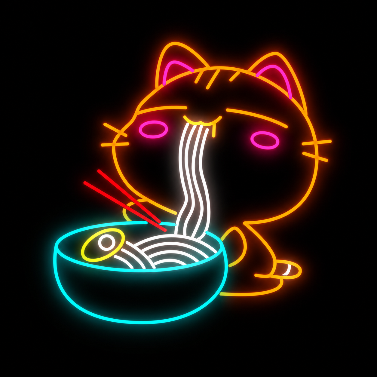 Cute Cat Eating Ramen LED Neon Sign Kawaii Noodle Neon Light Wall Decor for Cafe Restaurant Bedroom