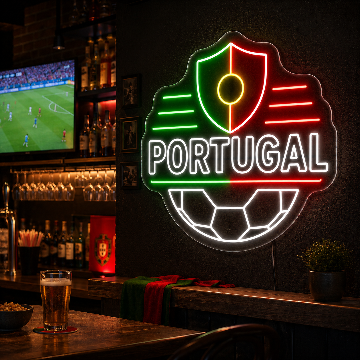 Portugal Soccer LED Neon Sign Football Neon Light Wall Decor for Sports Bar Game Room