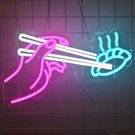 Chopsticks Picking Noodles LED Neon Sign Minimal Food Neon Light for Kitchen Café Wall Decor