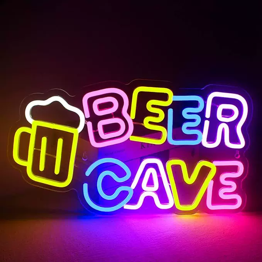 Beer Cave LED Neon Sign Multicolor Bar Neon Light with Beer Mug for Man Cave Wall Decor