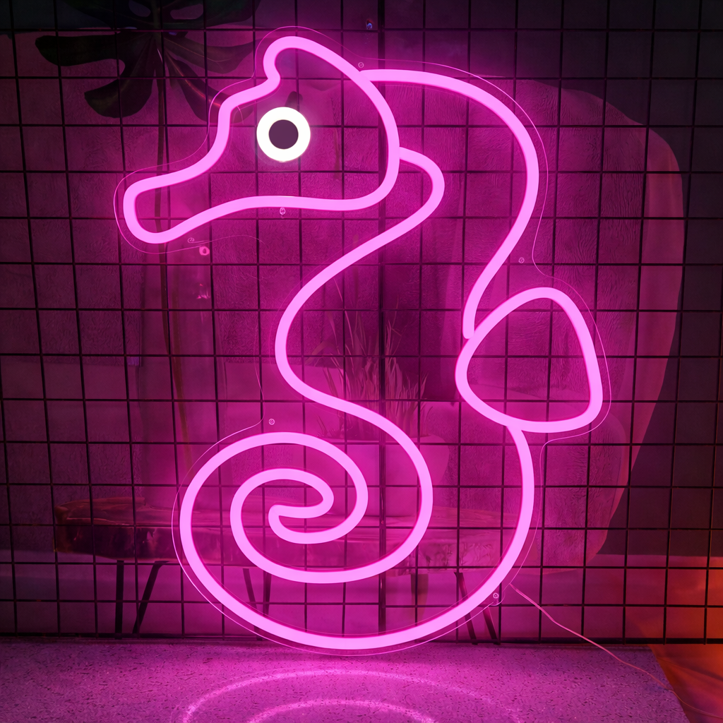 Minimalist Seahorse LED Neon Sign for Ocean Theme Bedroom Wall Decor