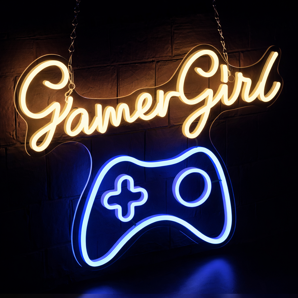 Gamer Girl LED Neon Sign with Controller for Bedroom, Gaming Room & Streaming Setup