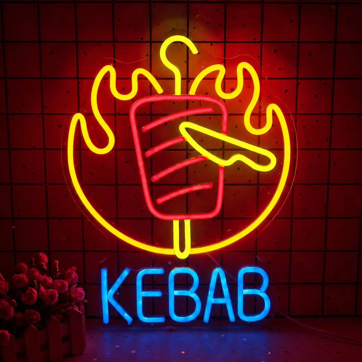 Kebab LED Neon Sign BBQ Skewer Neon Light Wall Decor for Restaurant Bar Kitchen Food Shop