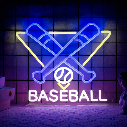 Baseball Bat Neon Sign LED Baseball Wall Light for Sports Room Decor Game Room Bar