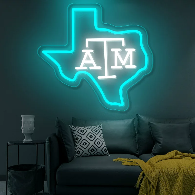 Texas A&M LED Neon Sign Texas State Outline Neon Light Wall Decor for Bedroom Game Room Sports Fans