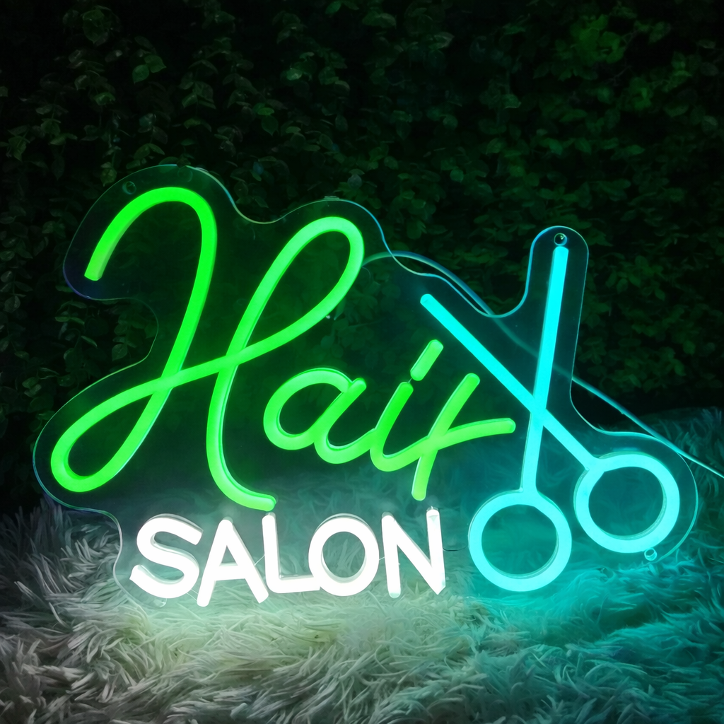 Hair Salon Neon Sign with Scissors for Beauty Salon Wall Decor