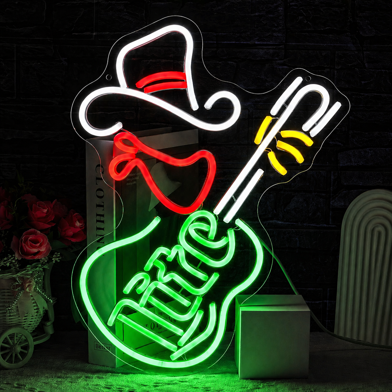 Retro Guitar LED Neon Sign Music Neon Light Wall Decor for Bar Studio Bedroom Cafe