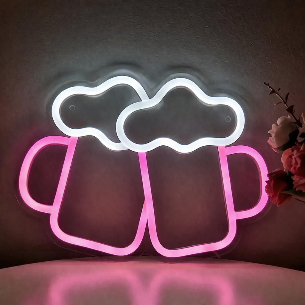 Cheers Beer Mug LED Neon Sign for Bar Party Wall Decor Light