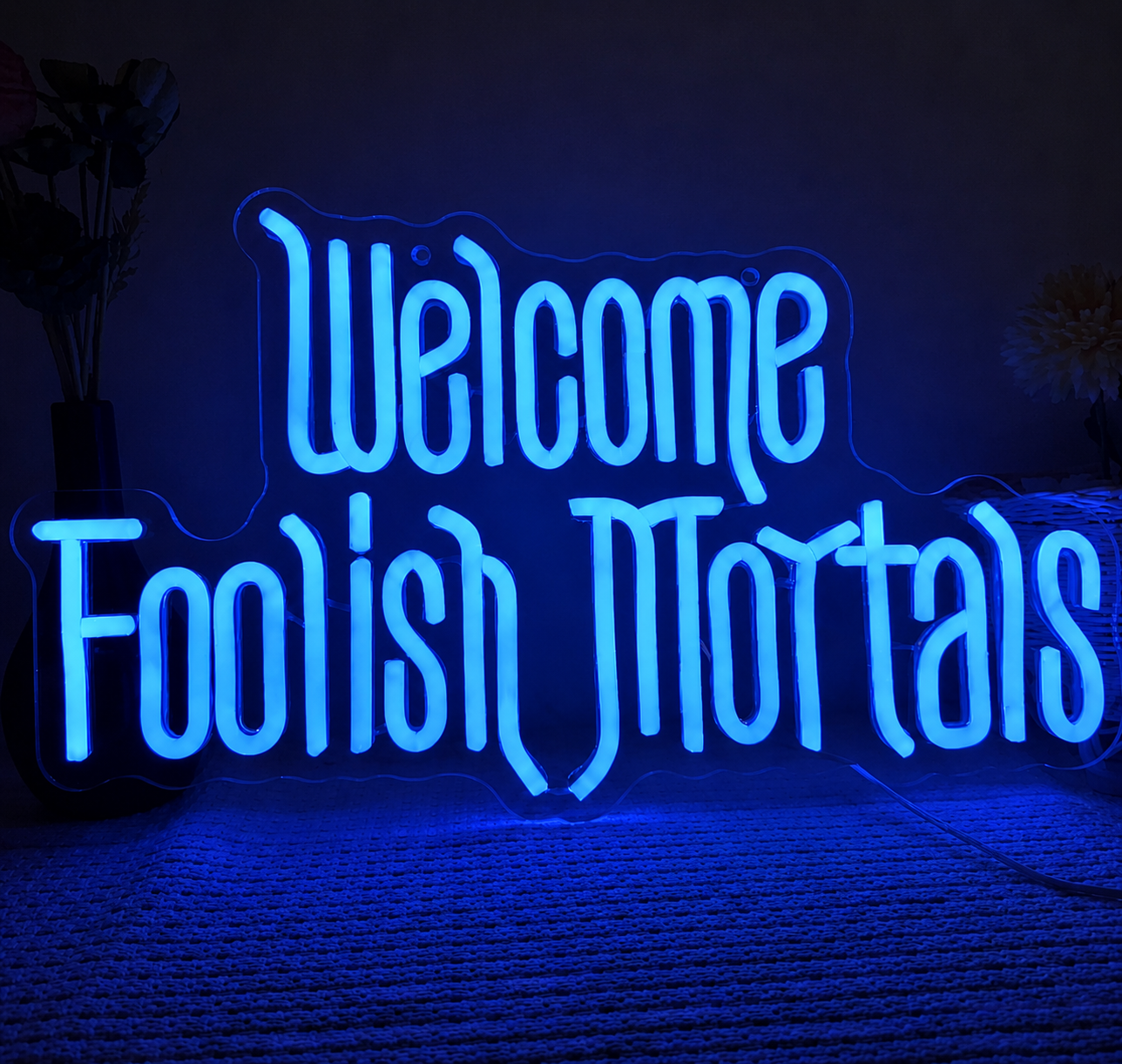 Welcome Foolish Mortals LED Neon Sign Halloween Purple Neon Light Wall Decor