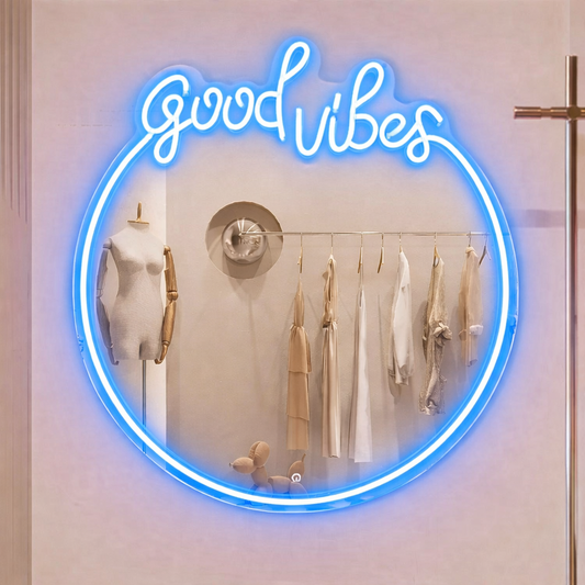 Good Vibes LED Neon Mirror Sign for Bedroom & Boutique Spaces
