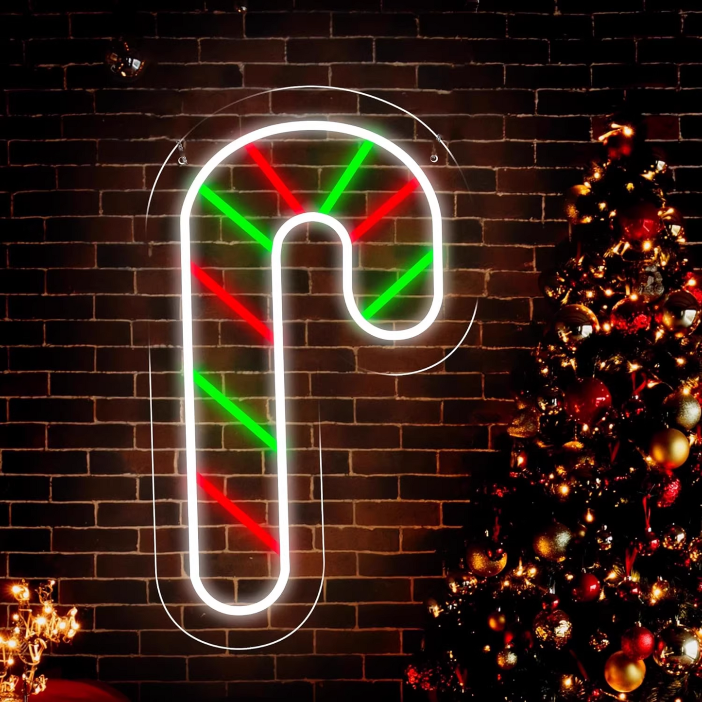 LED Candy Cane Neon Sign Red, Green & White Christmas Decoration