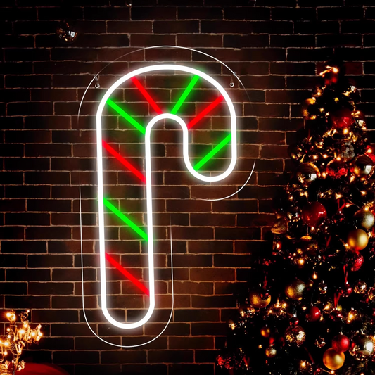 LED Candy Cane Neon Sign Red, Green & White Christmas Decoration