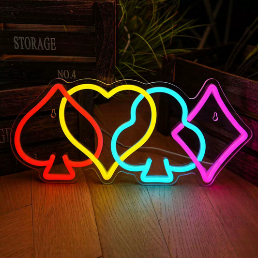 Colorful Poker Suits LED Neon Sign Playing Cards Light for Game Room Bar Wall Decor