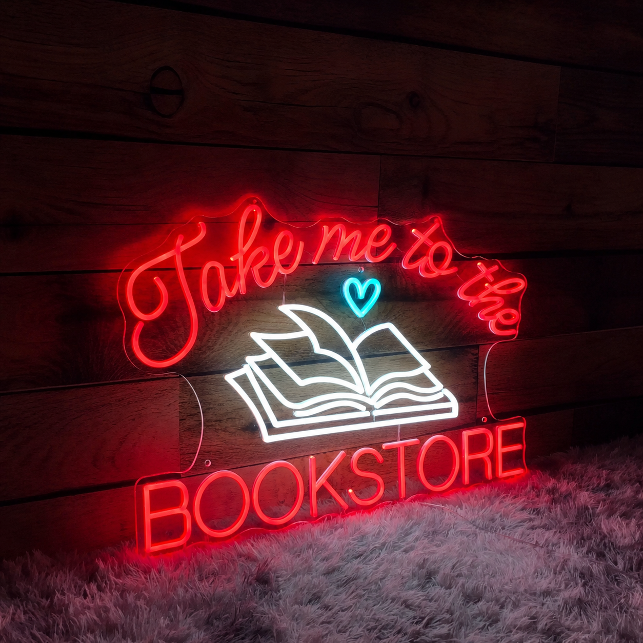 Take Me to the Bookstore LED Neon Sign Reading Lover Wall Decor Light for Library Bookshop Cafe