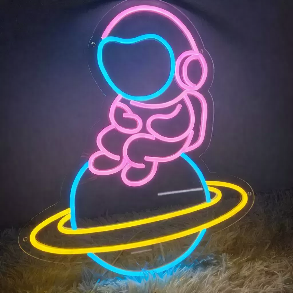 Cute Astronaut LED Neon Sign Space Theme Light for Kids Room Bedroom Wall Decor