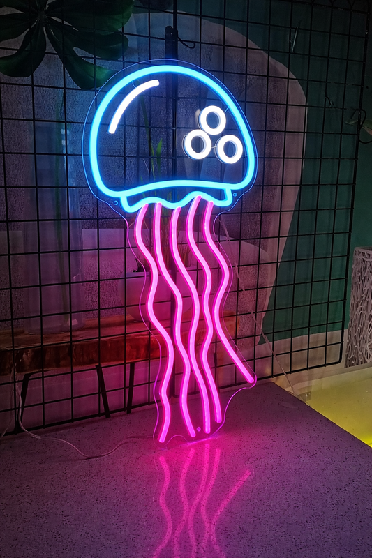 Colorful Jellyfish LED Neon Sign for Ocean Theme Bedroom Wall Decor