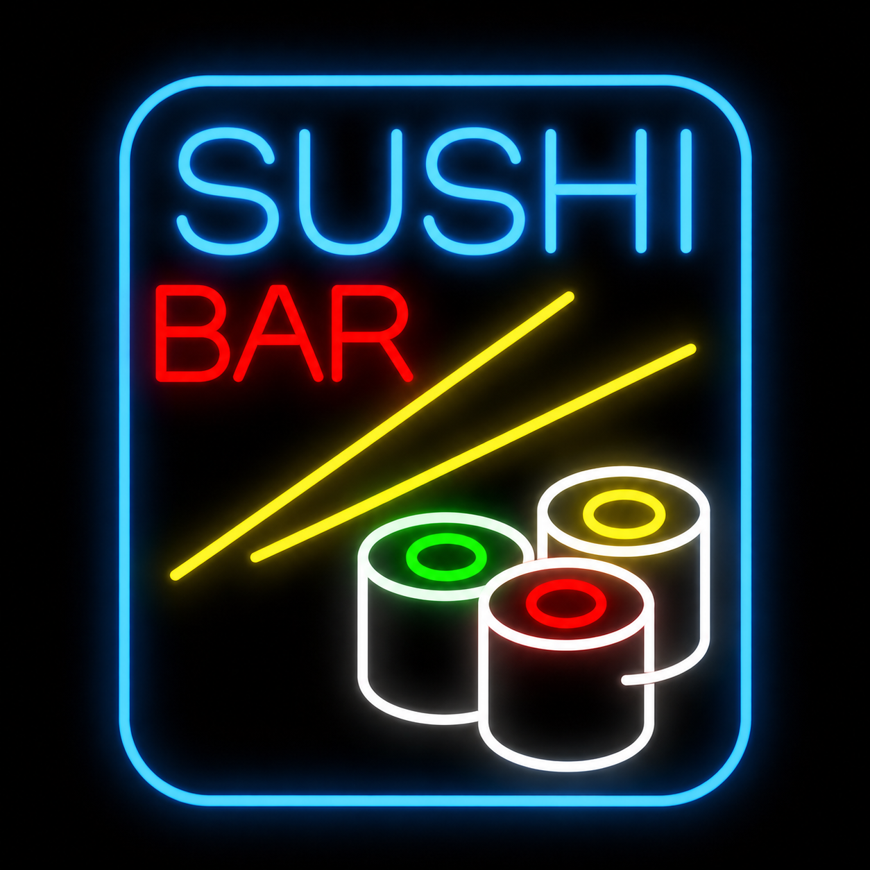 Sushi Bar LED Neon Sign with Chopsticks & Sushi Rolls Japanese Restaurant Neon Light Wall Decor