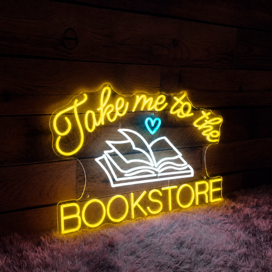 Take Me to the Bookstore LED Neon Sign Reading Lover Wall Decor Light for Library Bookshop Cafe