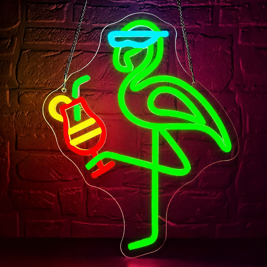 Flamingo Cocktail LED Neon Sign Tropical Bird Drink Neon Light Wall Decor for Bar Bedroom Party