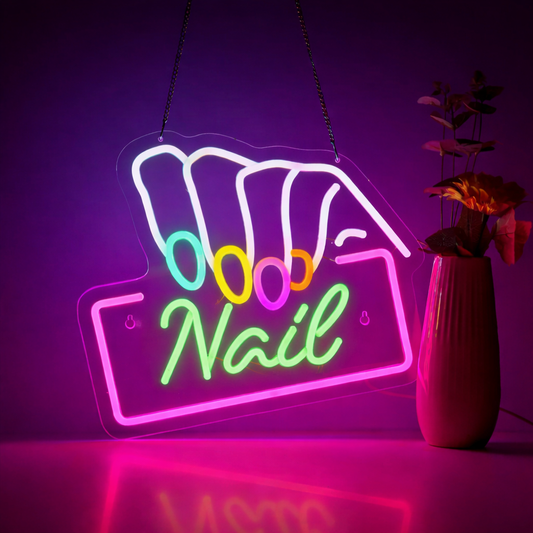 Nail Salon LED Neon Sign with Hand Icon Hanging Light for Beauty Studio Decor