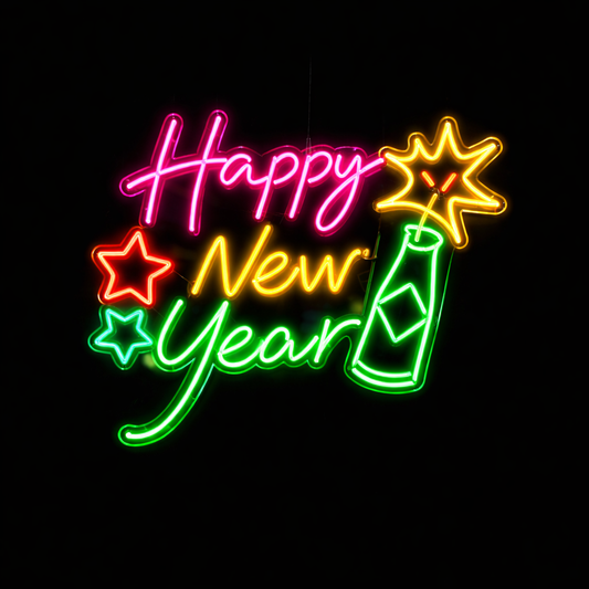 Happy New Year LED Neon Sign with Fireworks Party Decoration Light for Holiday Events